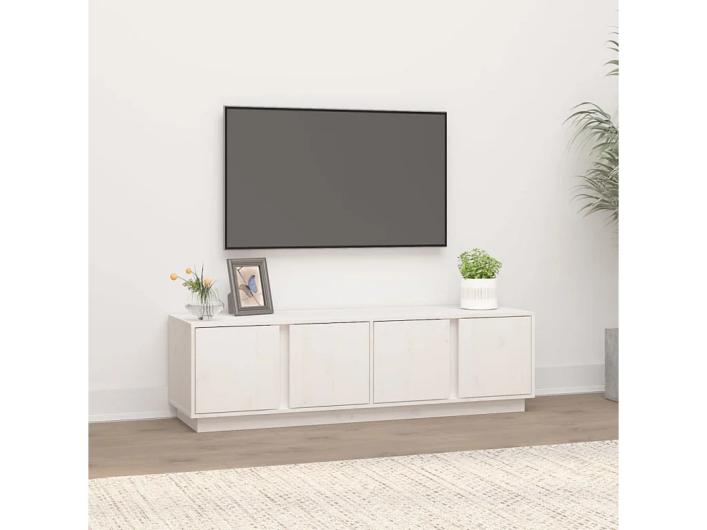 Mueble de TV madera maciza de pino blanco 140x40x40 cm