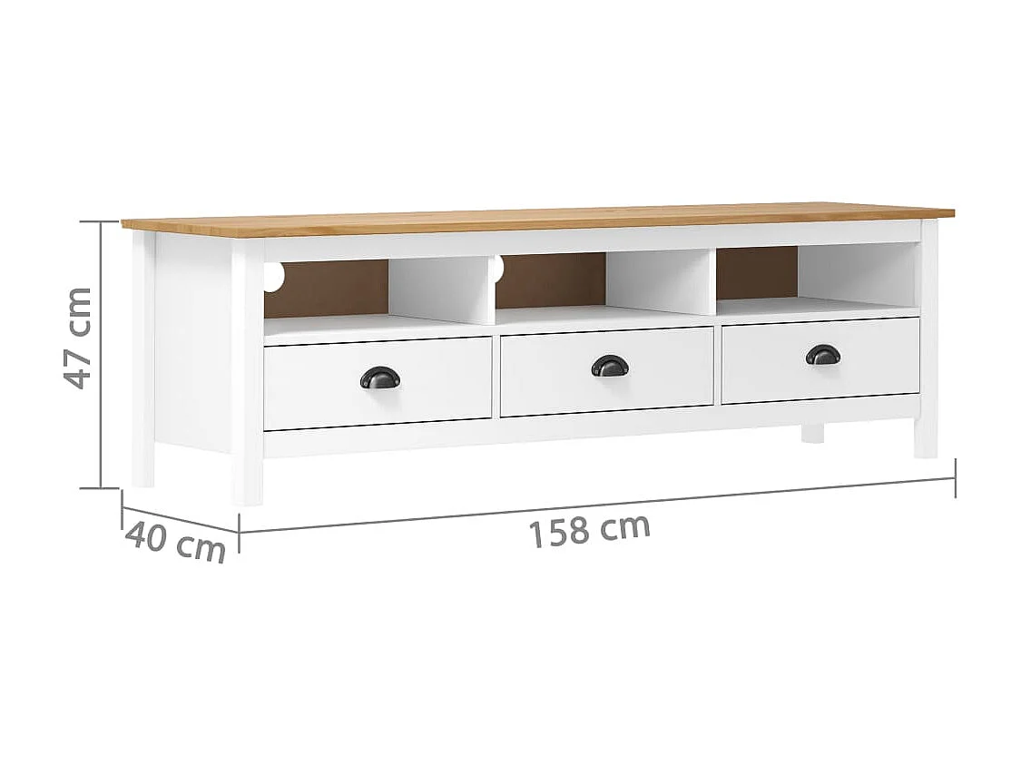 Meuble TV Hill Range Blanc 158x40x47 cm Bois de pin solide