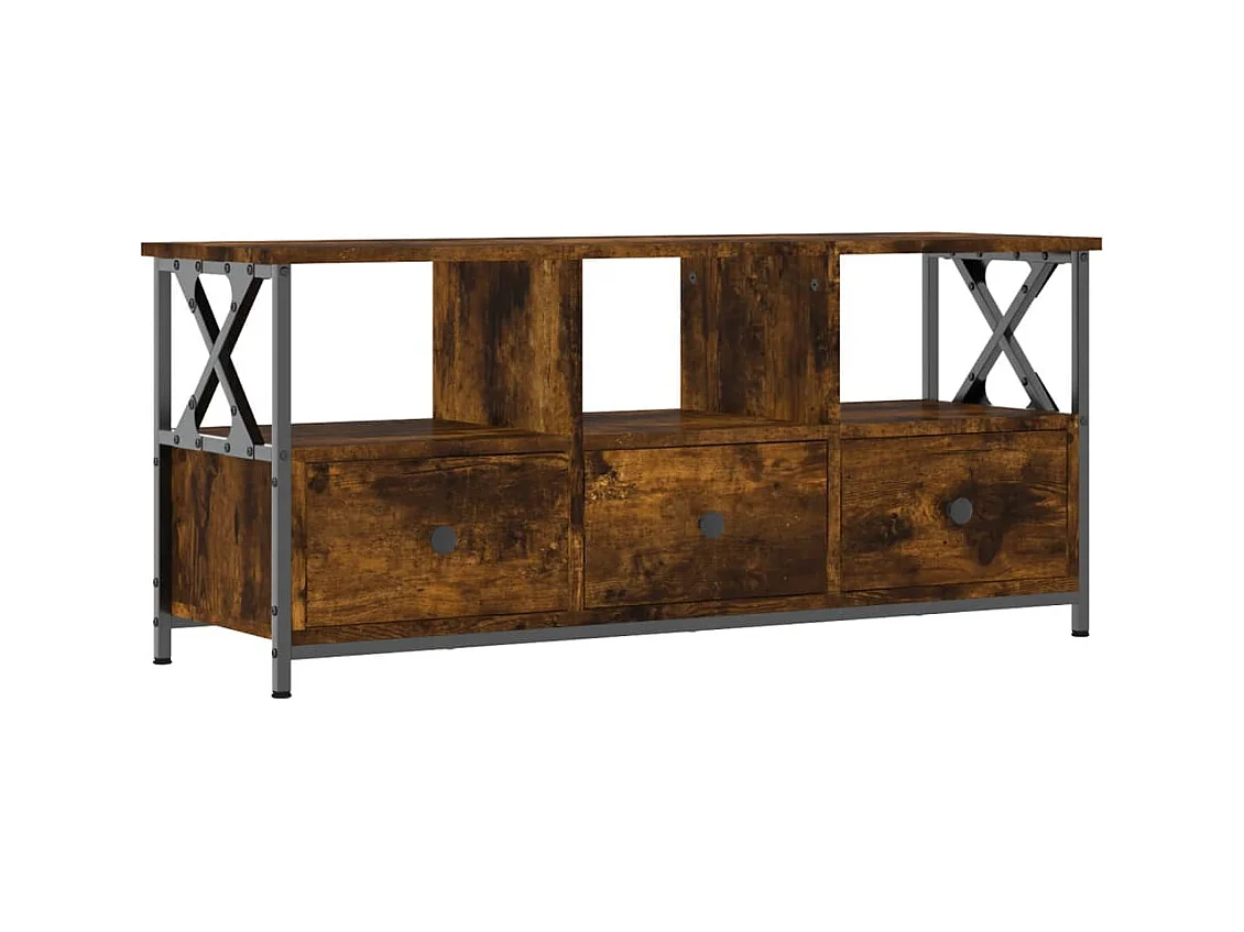 Meuble TV chêne fumé 102x33x45 cm bois d'ingénierie et fer