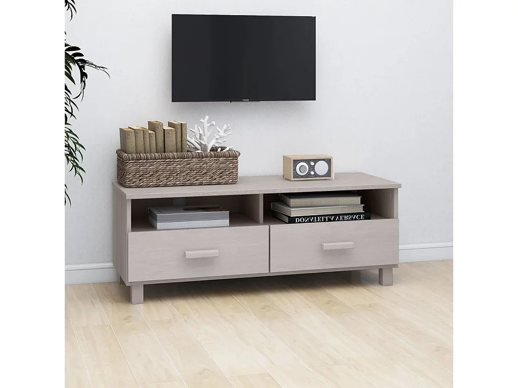 Meuble TV HAMAR Blanc 106x40x40 cm Bois massif de pin