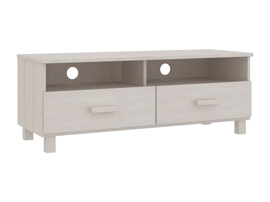 Meuble TV HAMAR Blanc 106x40x40 cm Bois massif de pin