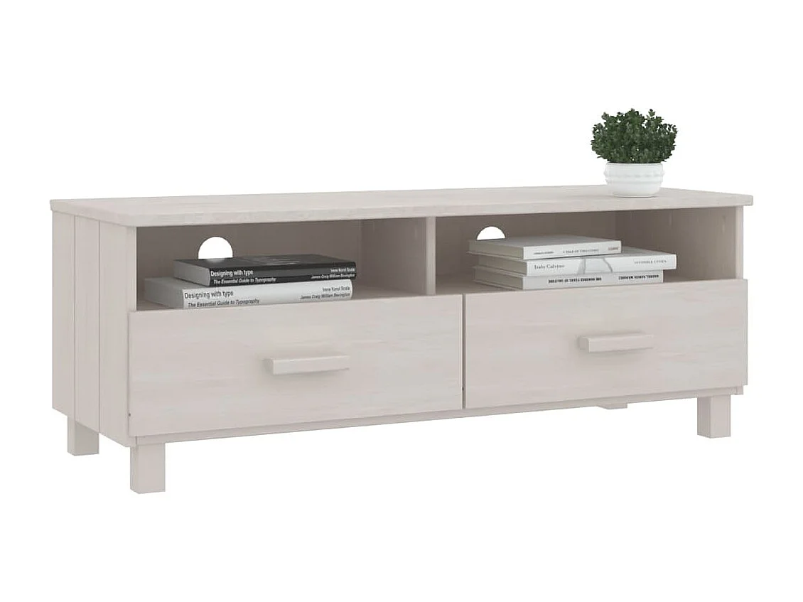 Meuble TV HAMAR Blanc 106x40x40 cm Bois massif de pin
