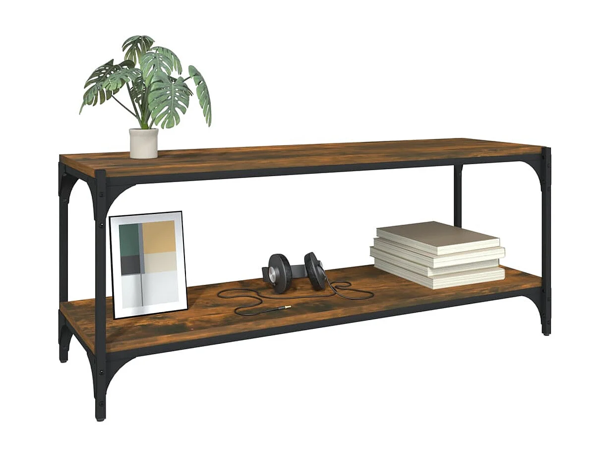 Meuble TV Chêne fumé 100x33x41 cm Bois d'ingénierie et acier