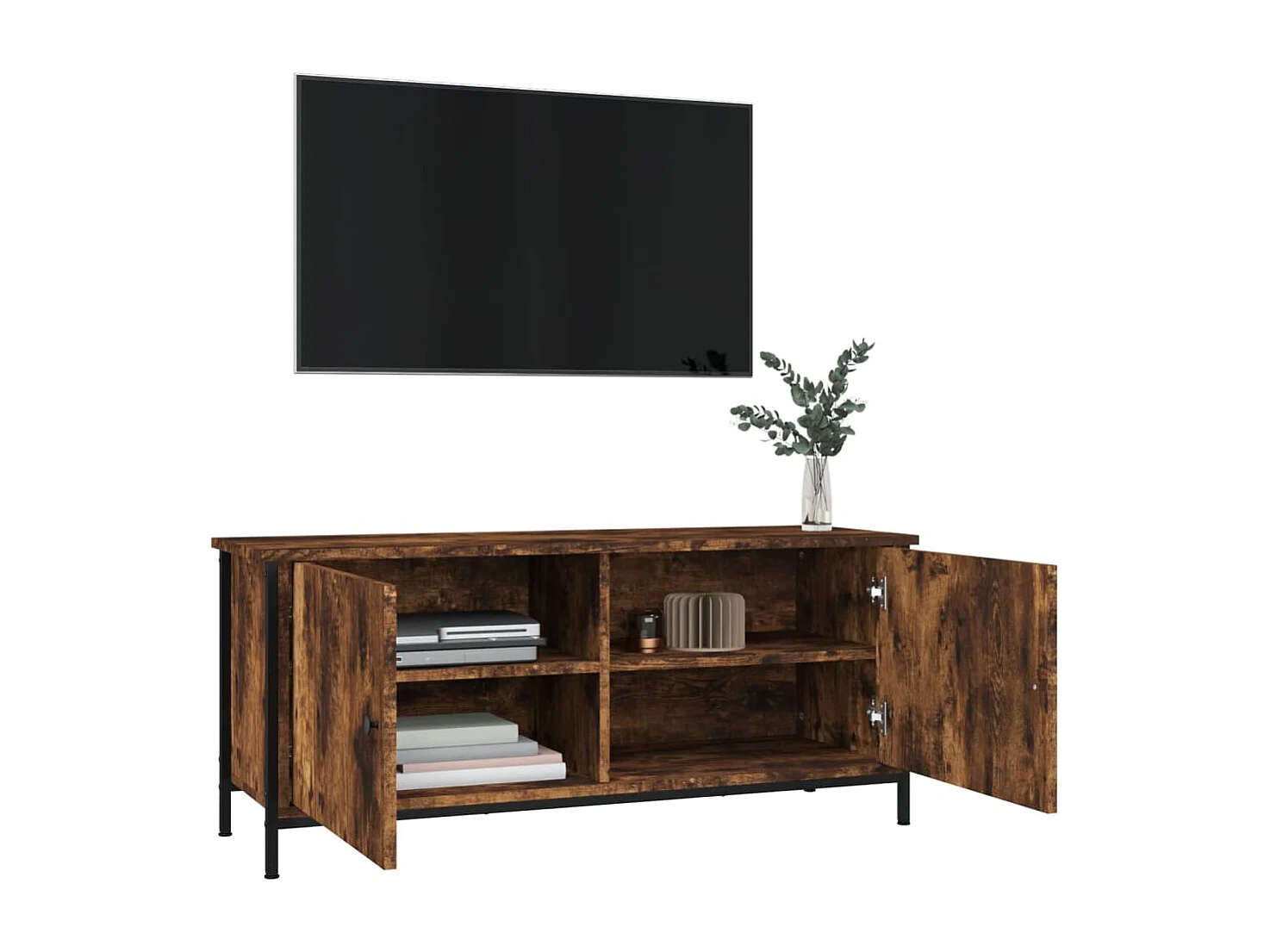 Meuble TV avec portes chêne fumé 102x35x45 cm bois d'ingénierie