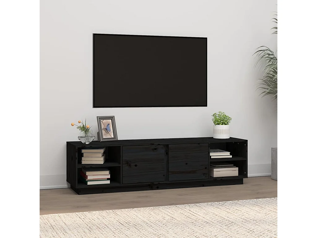 Meuble TV Noir 156x40x40 cm Bois de pin massif