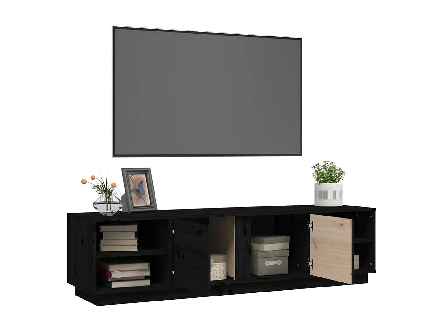 Meuble TV Noir 156x40x40 cm Bois de pin massif