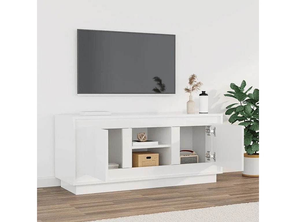 Meuble TV blanc brillant 102x35x45 cm bois d'ingénierie