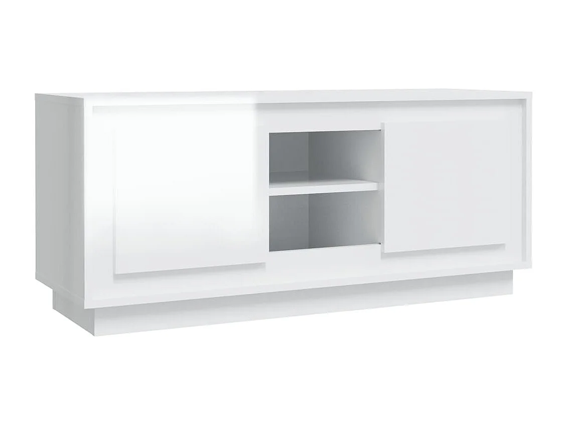 Meuble TV blanc brillant 102x35x45 cm bois d'ingénierie