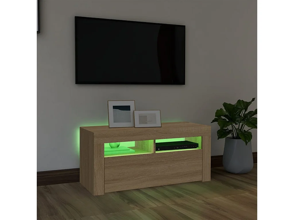 Tv-meubel met LED-verlichting 90x35x40 cm sonoma eikenkleurig