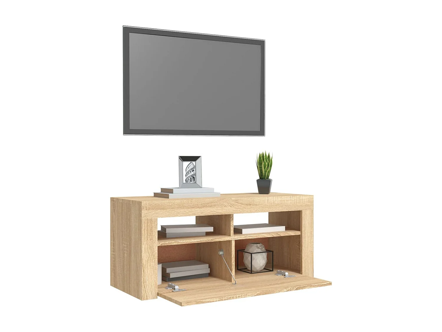 Tv-meubel met LED-verlichting 90x35x40 cm sonoma eikenkleurig