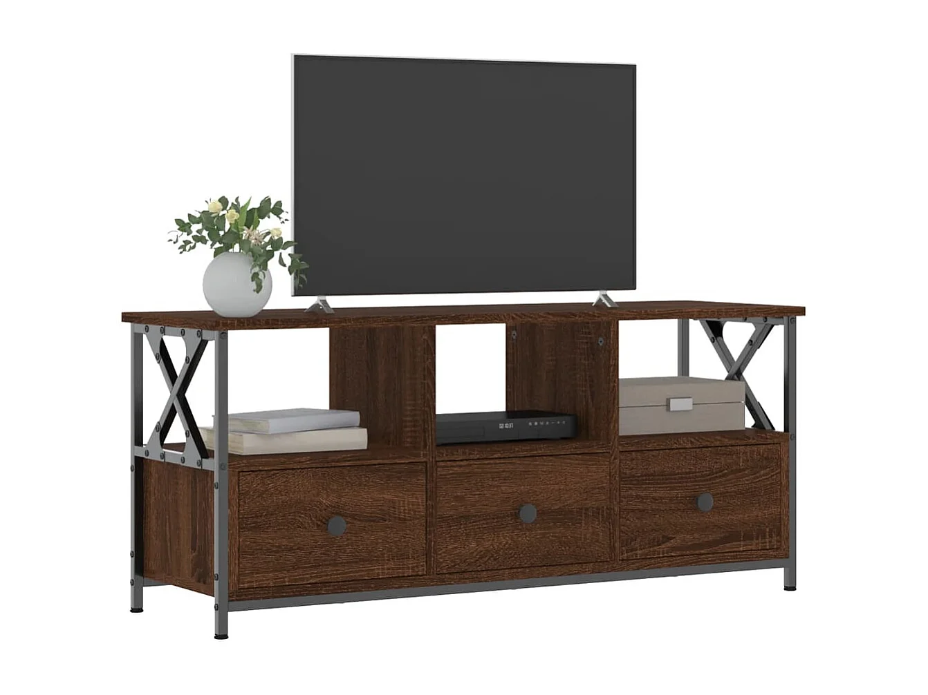 Tv-meubel 102x33x45 cm bewerkt hout en ijzer bruin eikenkleur