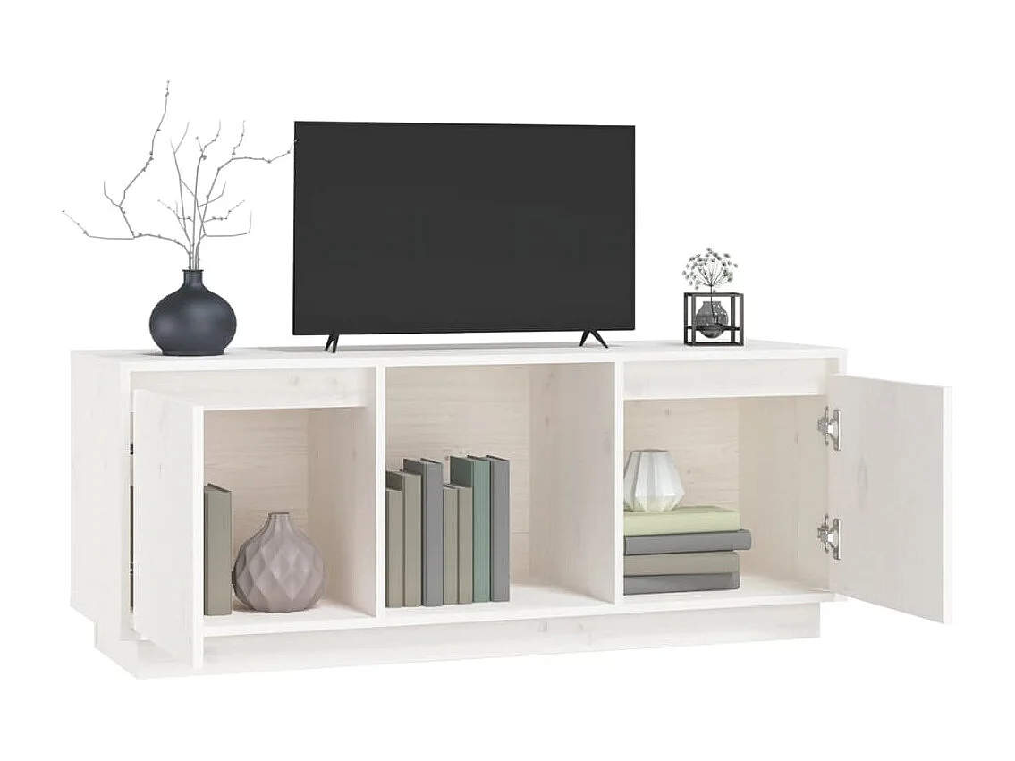 Mueble para TV de madera maciza de pino blanco 110,5x35x44 cm