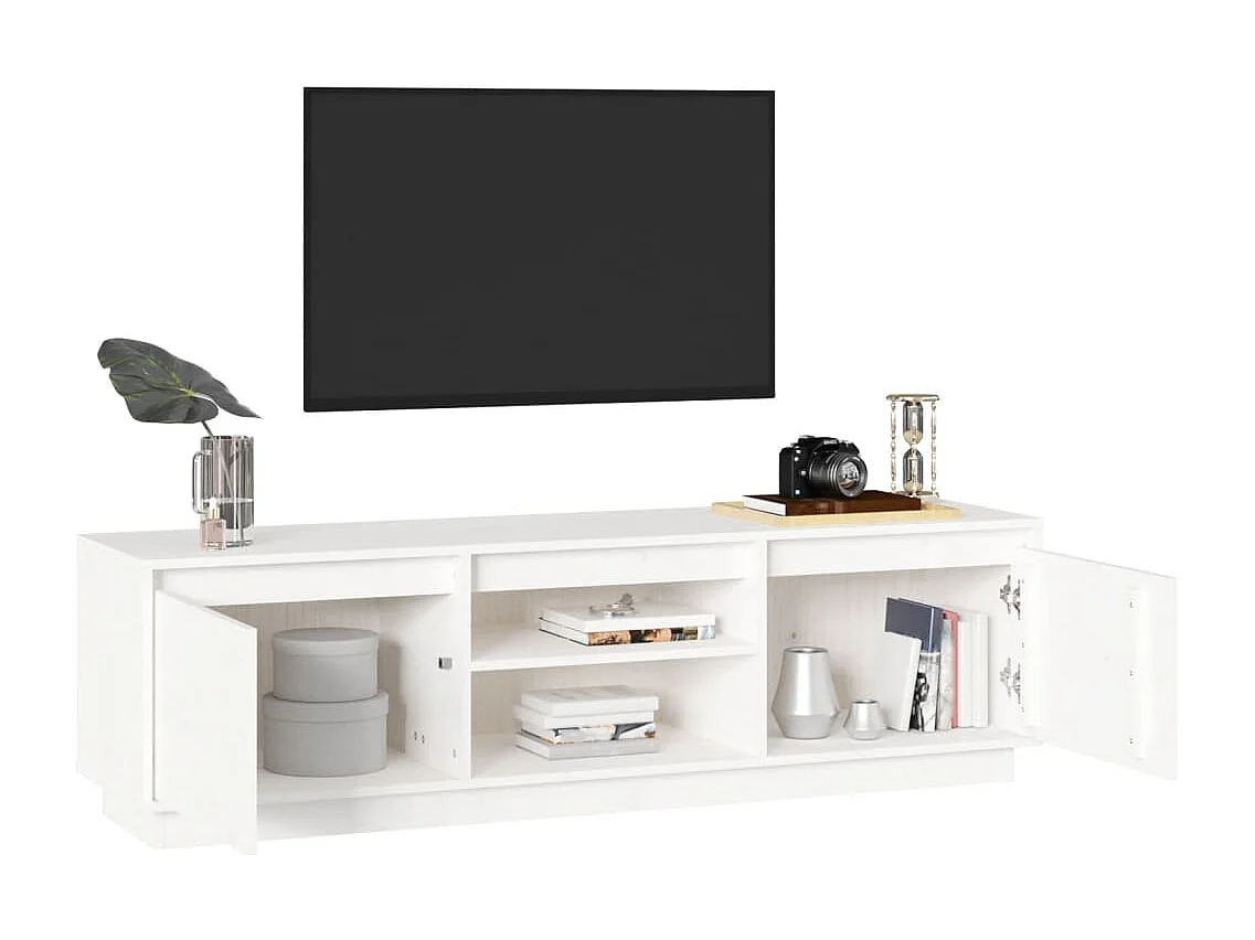 Meuble TV Blanc 140x35x40 cm Bois de pin massif