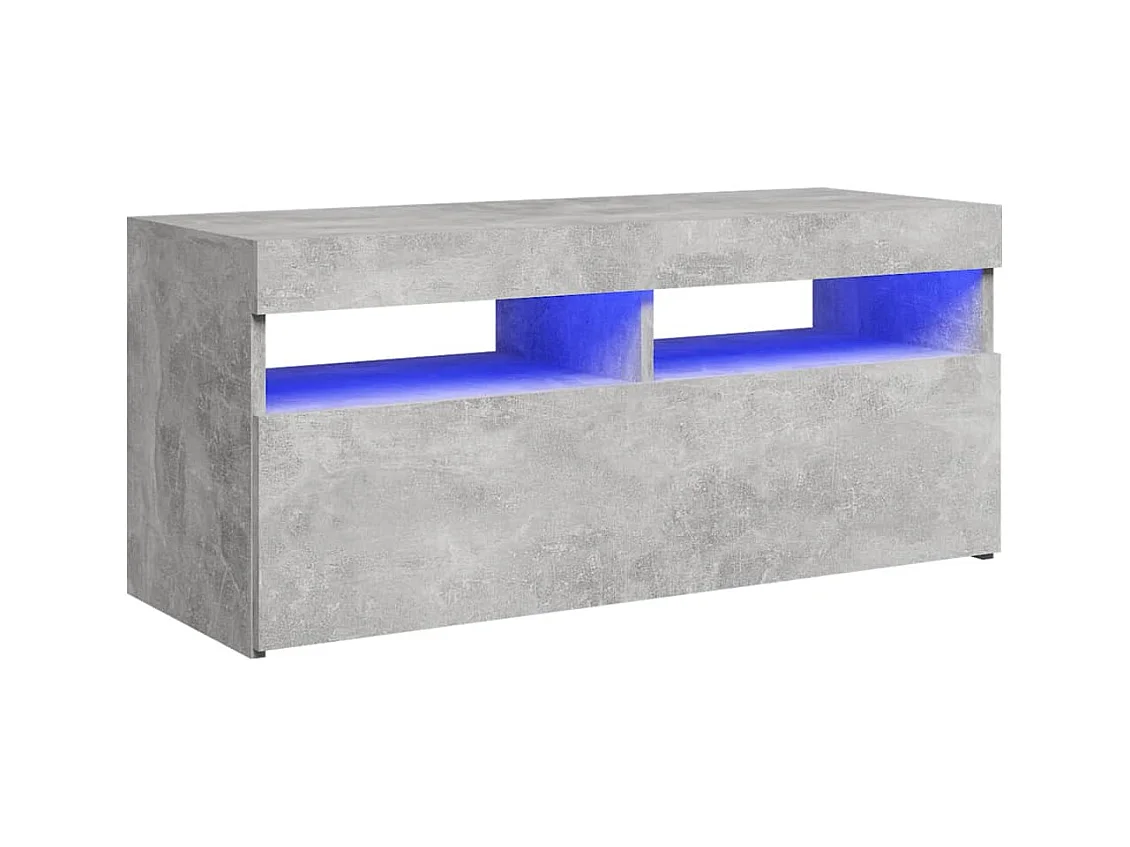 Meuble TV avec lumières LED gris béton 90x35x40 cm
