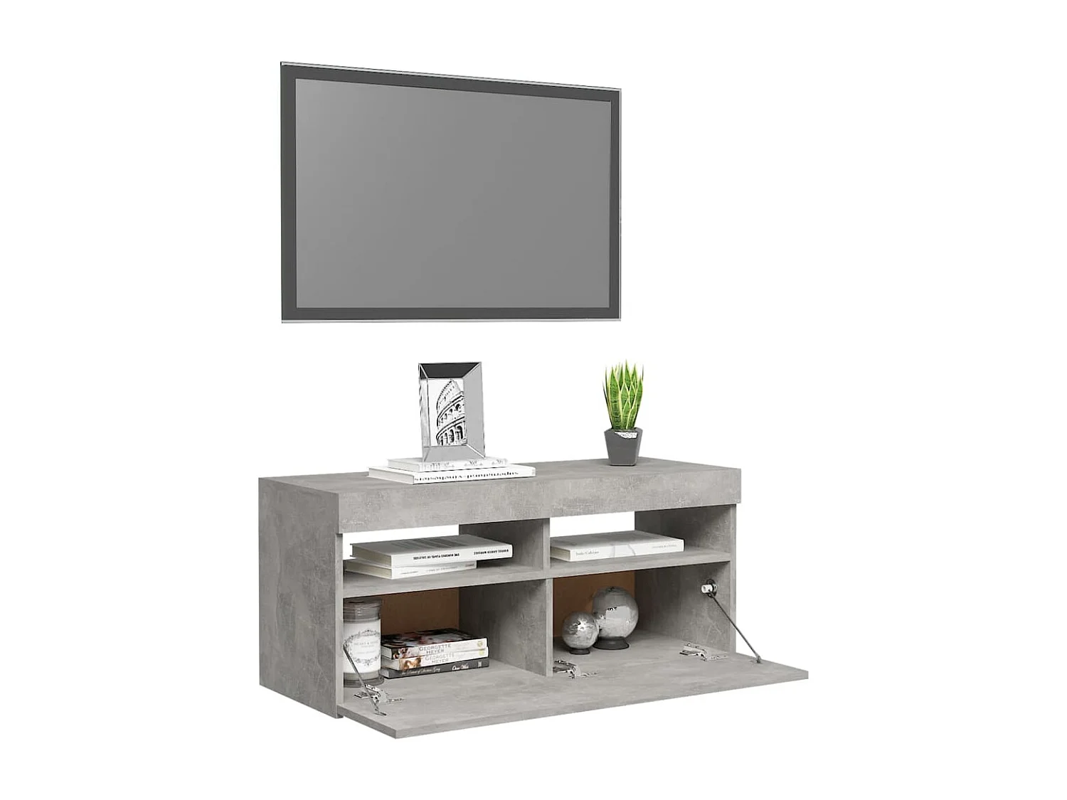 Meuble TV avec lumières LED gris béton 90x35x40 cm