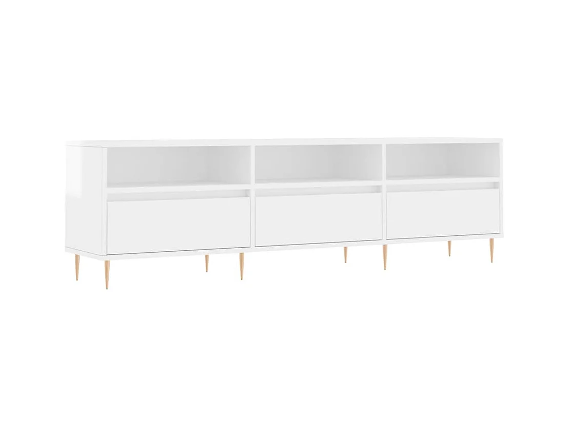 Meuble TV blanc brillant 150x30x44,5 cm bois d'ingénierie
