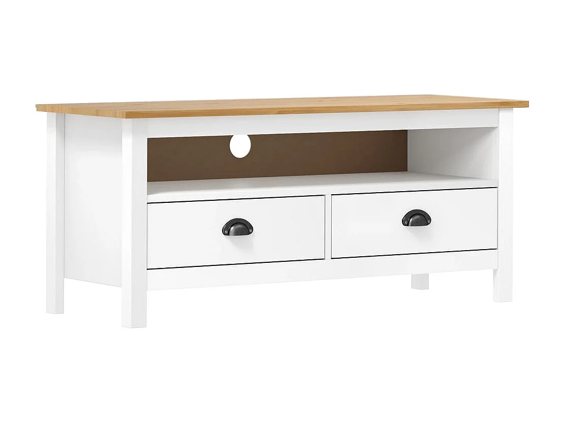 Meuble TV Hill Range Blanc 110x40x47 cm Bois de pin solide