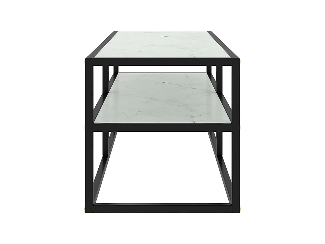 Meuble TV noir avec verre marbre blanc 100x40x40 cm