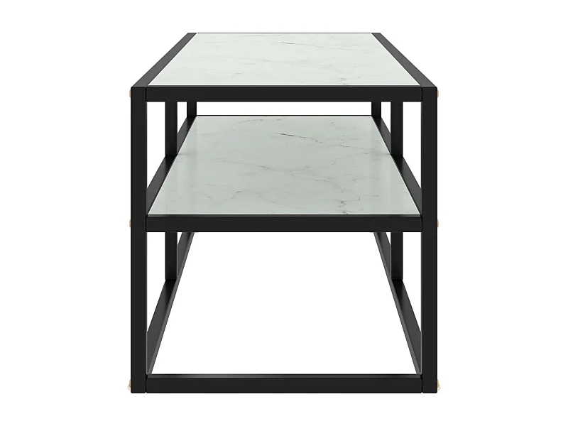 Meuble TV noir avec verre marbre blanc 100x40x40 cm