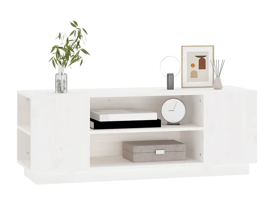 Meuble TV Blanc 110x35x40,5 cm Bois de pin massif