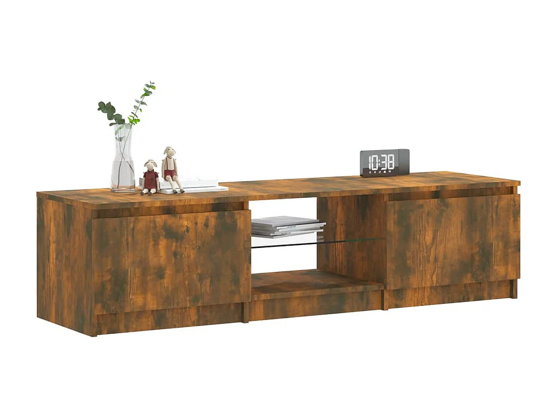 Meuble TV avec lumières LED Chêne fumé 140x40x35,5 cm