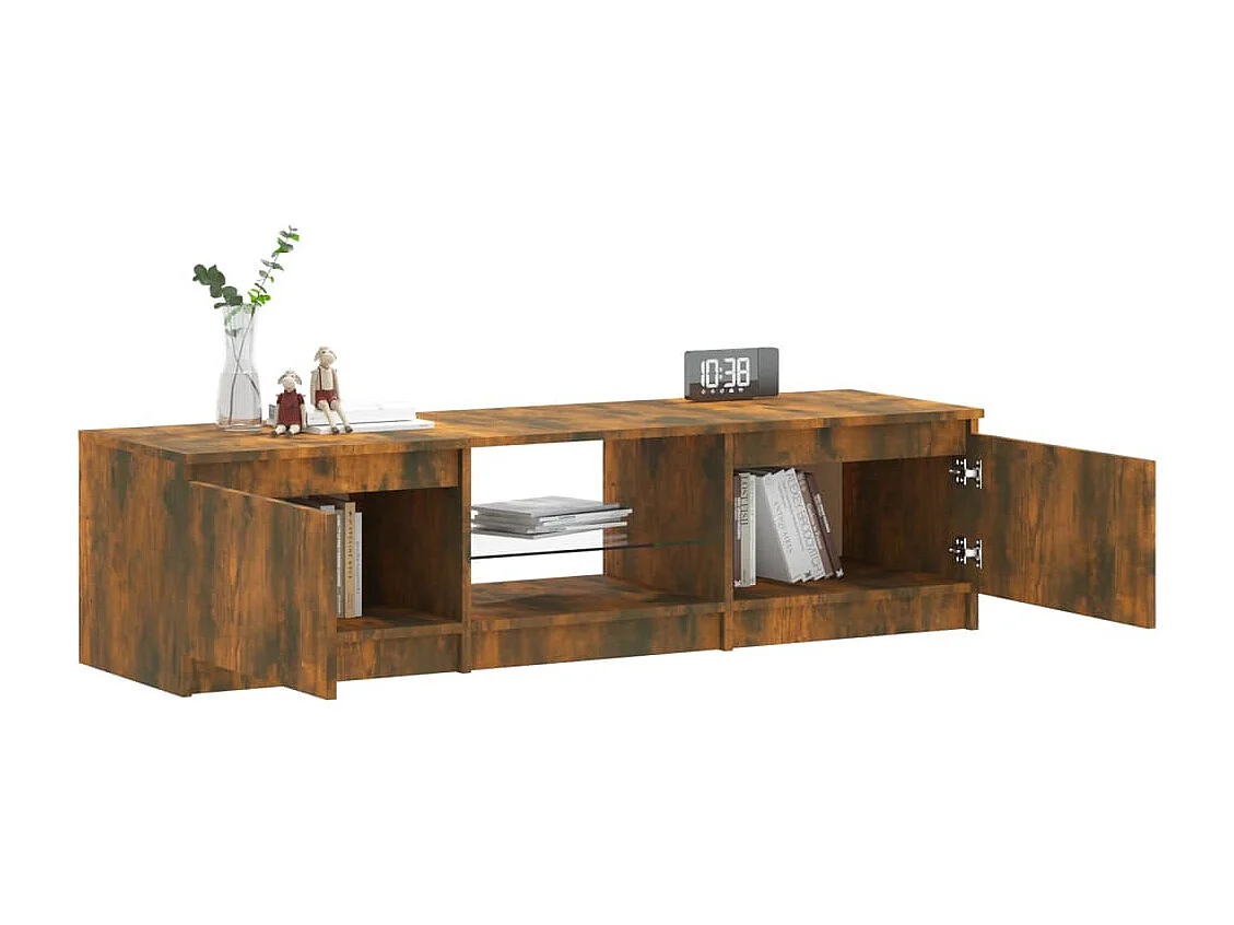 Meuble TV avec lumières LED Chêne fumé 140x40x35,5 cm