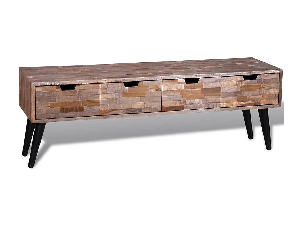 Mesa de TV de teca reciclada con 4 cajones