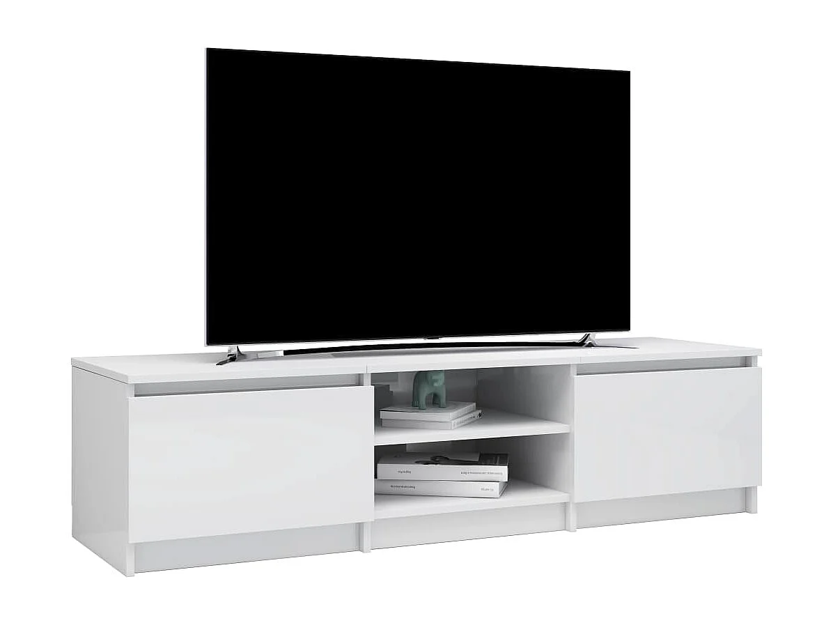 Meuble TV Blanc brillant 140x40x35,5 cm Aggloméré