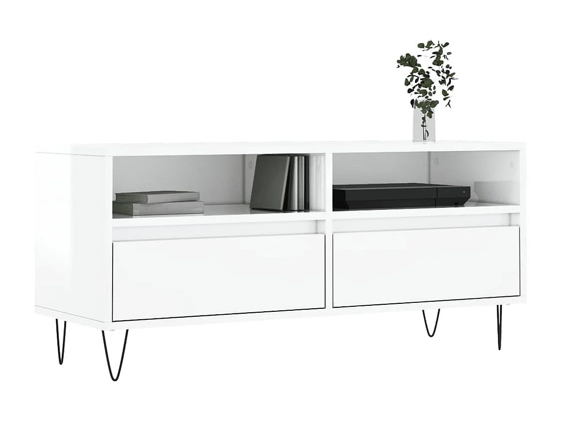 Meuble TV blanc brillant 100x34,5x44,5 cm bois d'ingénierie