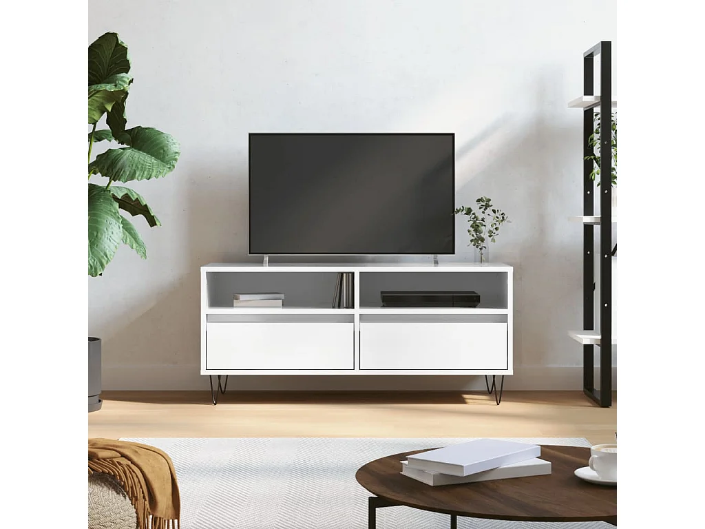 Meuble TV blanc brillant 100x34,5x44,5 cm bois d'ingénierie