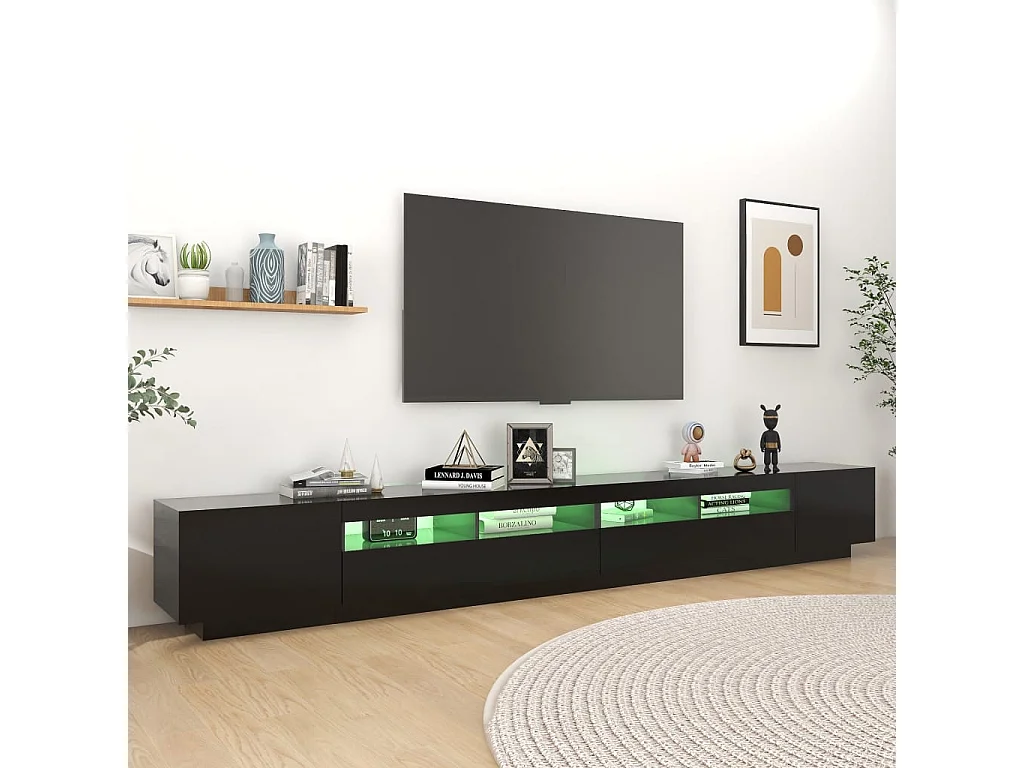 Móvel de TV com luzes LED 300x35x40 cm preto