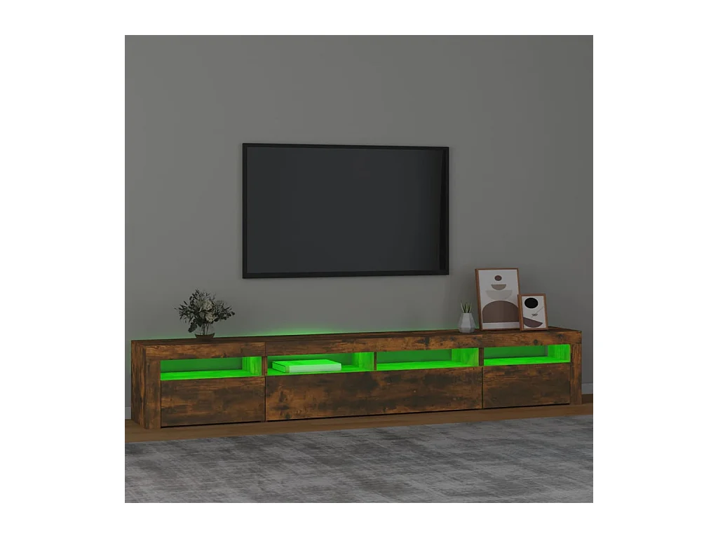 Meuble TV avec lumières LED Chêne fumé 240x35x40 cm