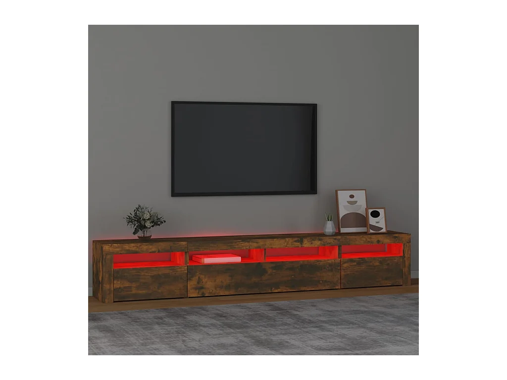 Meuble TV avec lumières LED Chêne fumé 240x35x40 cm
