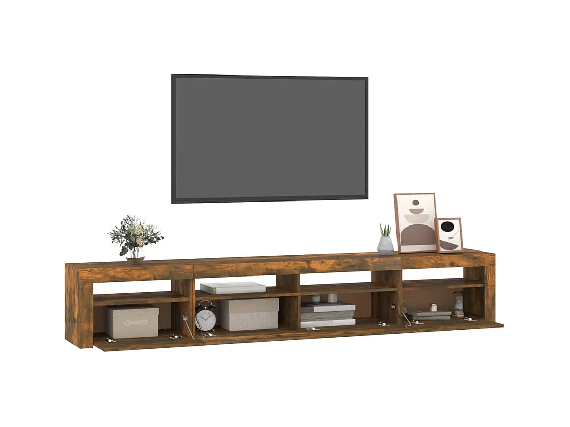 Meuble TV avec lumières LED Chêne fumé 240x35x40 cm