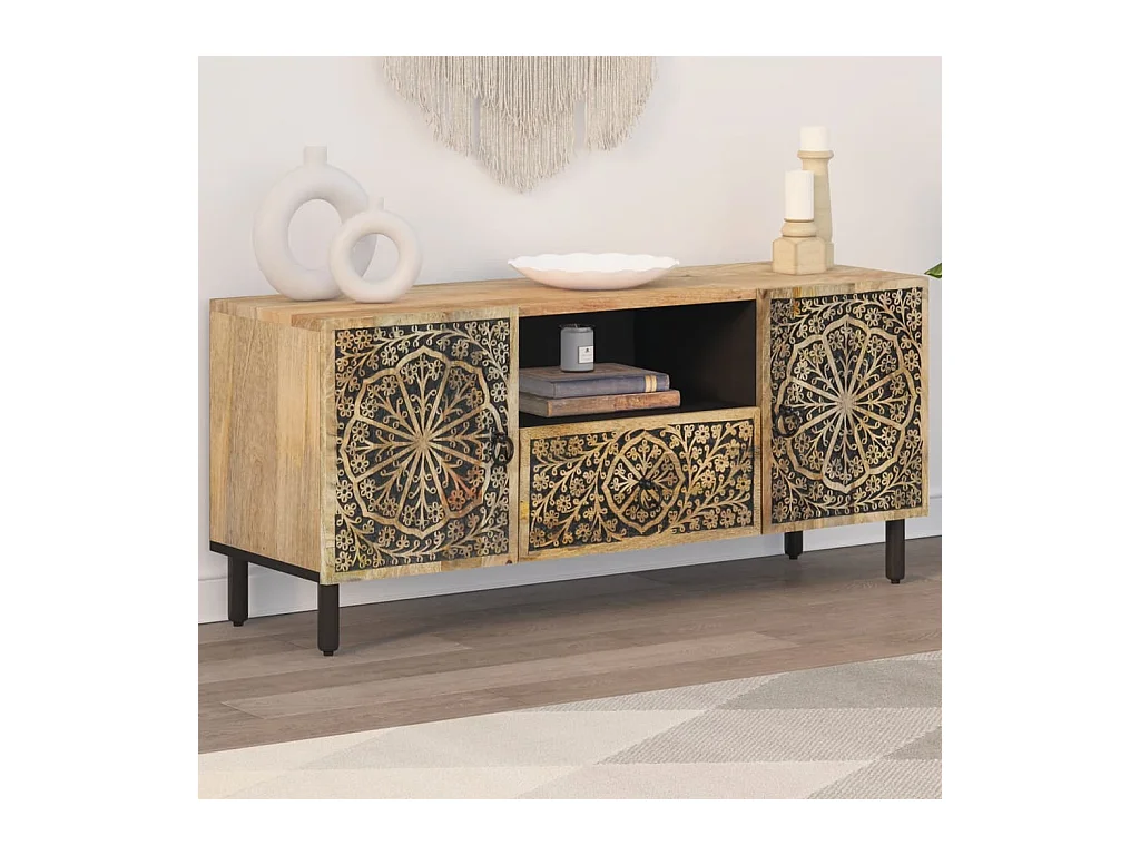Mueble de TV madera maciza de mango 105x33x46 cm