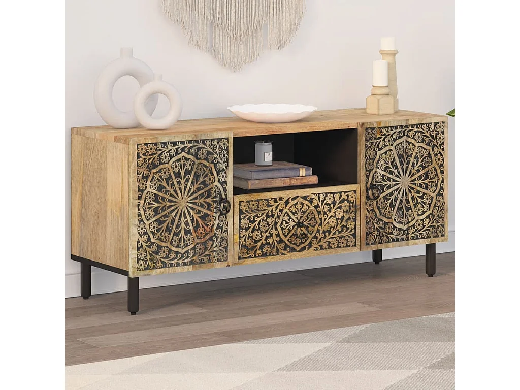 Meuble TV 105x33x46 cm Bois massif de manguier