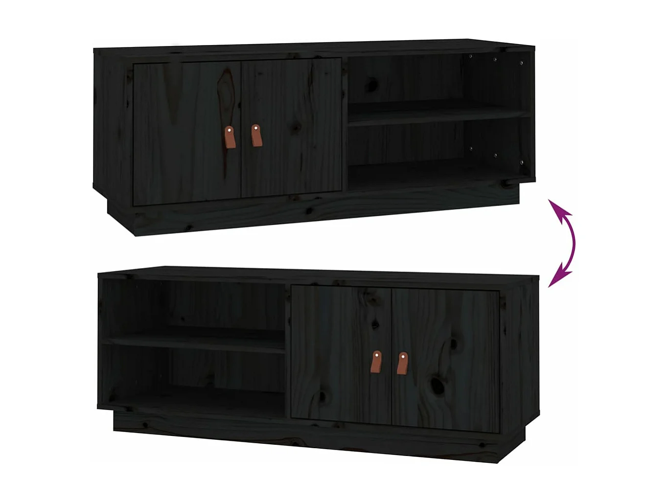 Meuble TV Noir 105x34x40 cm Bois de pin massif
