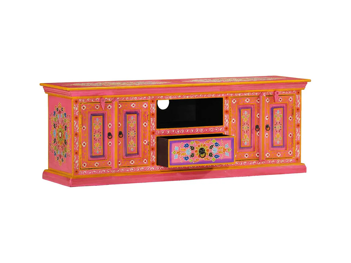 Mueble de TV madera maciza de mango rosa 110x30x40 cm