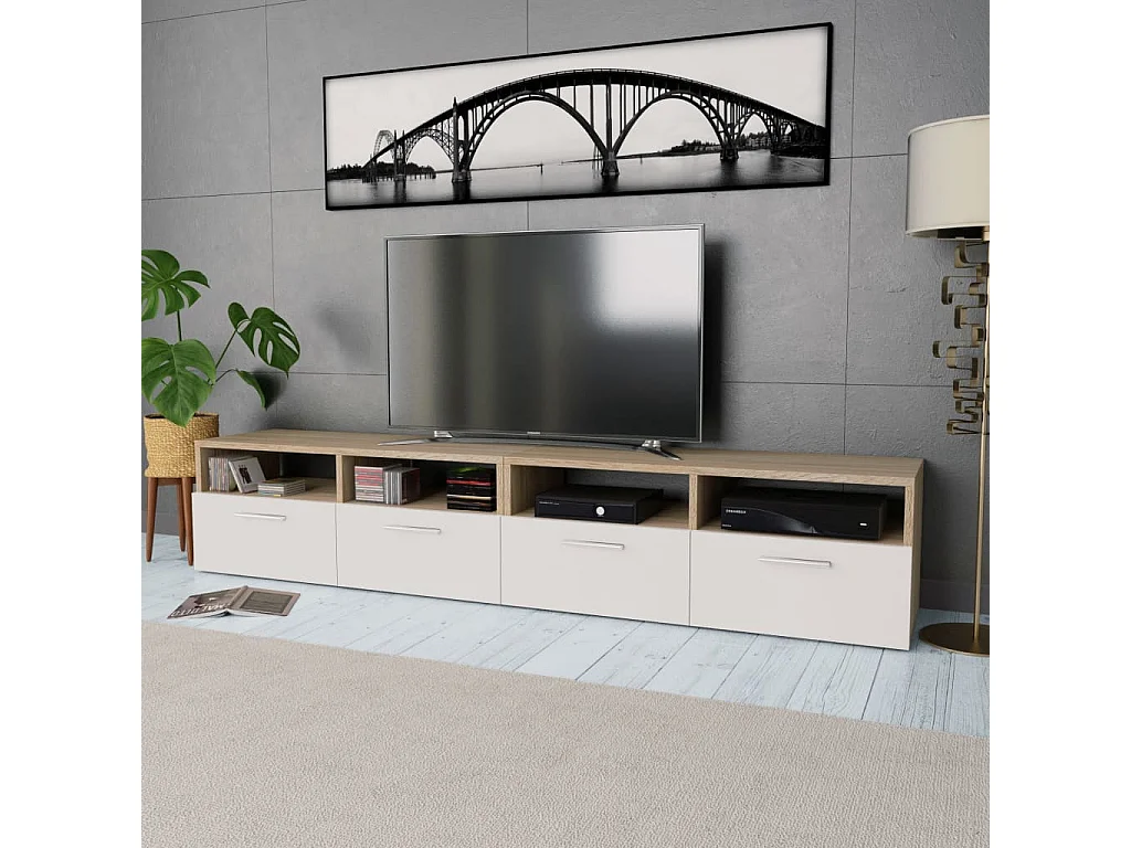 Tv-meubels 2 st 95x35x36 cm bewerkt hout eikenkleurig en wit