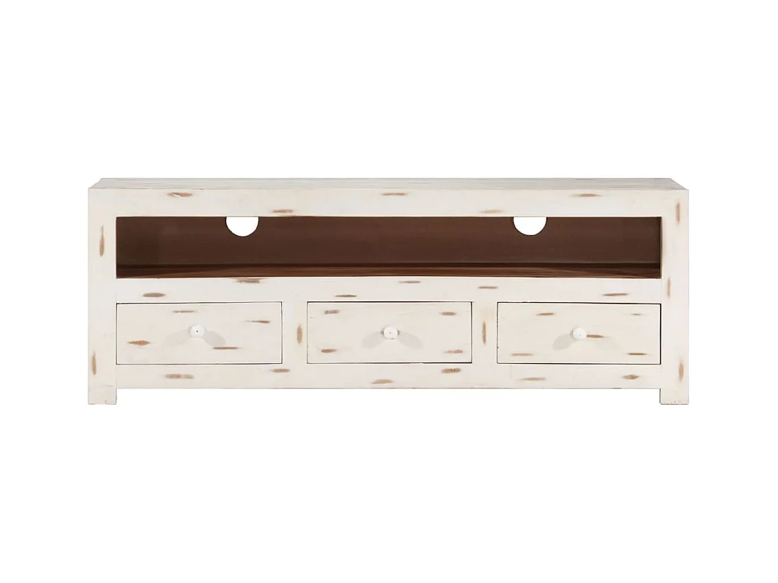 Meuble TV Bois massif d'acacia 110x30x40 cm Blanc