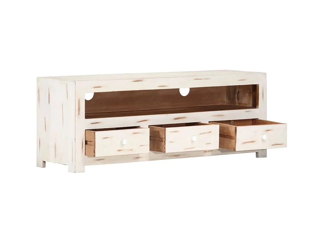 Mueble de TV madera de acacia maciza blanco 110x30x40 cm