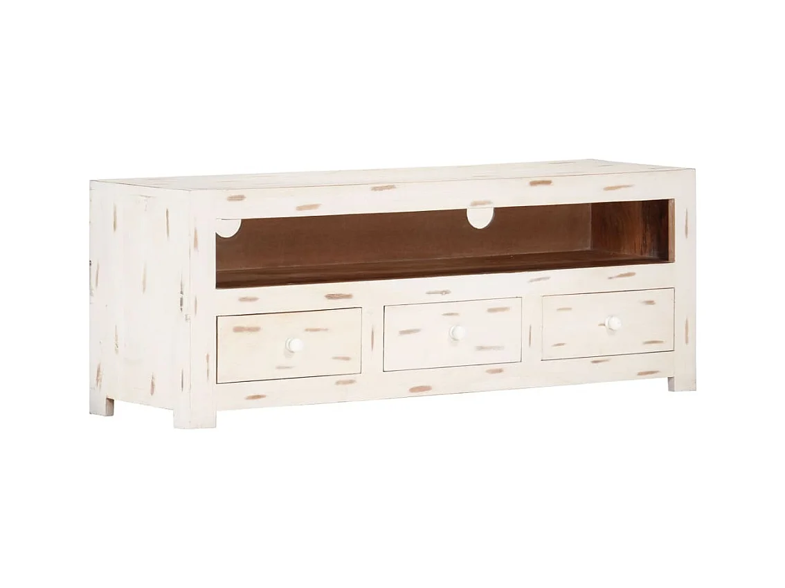 Mueble de TV madera de acacia maciza blanco 110x30x40 cm