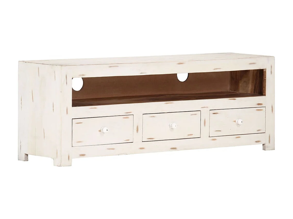 Meuble TV Bois massif d'acacia 110x30x40 cm Blanc