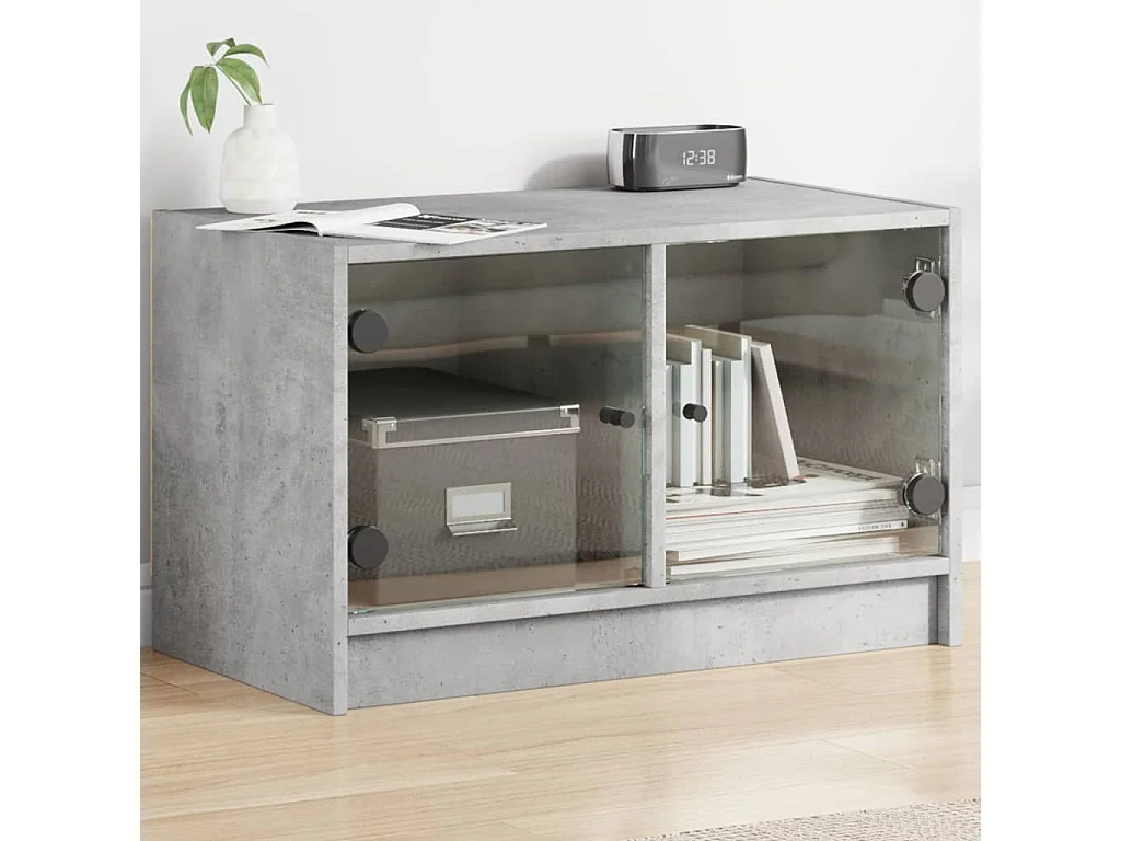 Meuble TV avec portes en verre gris béton 68x37x42 cm