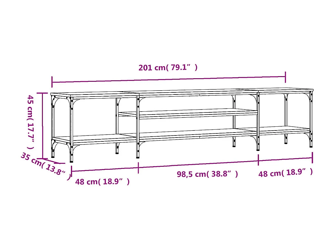 Mueble TV madera ingeniería y hierro roble sonoma 201x35x45 cm