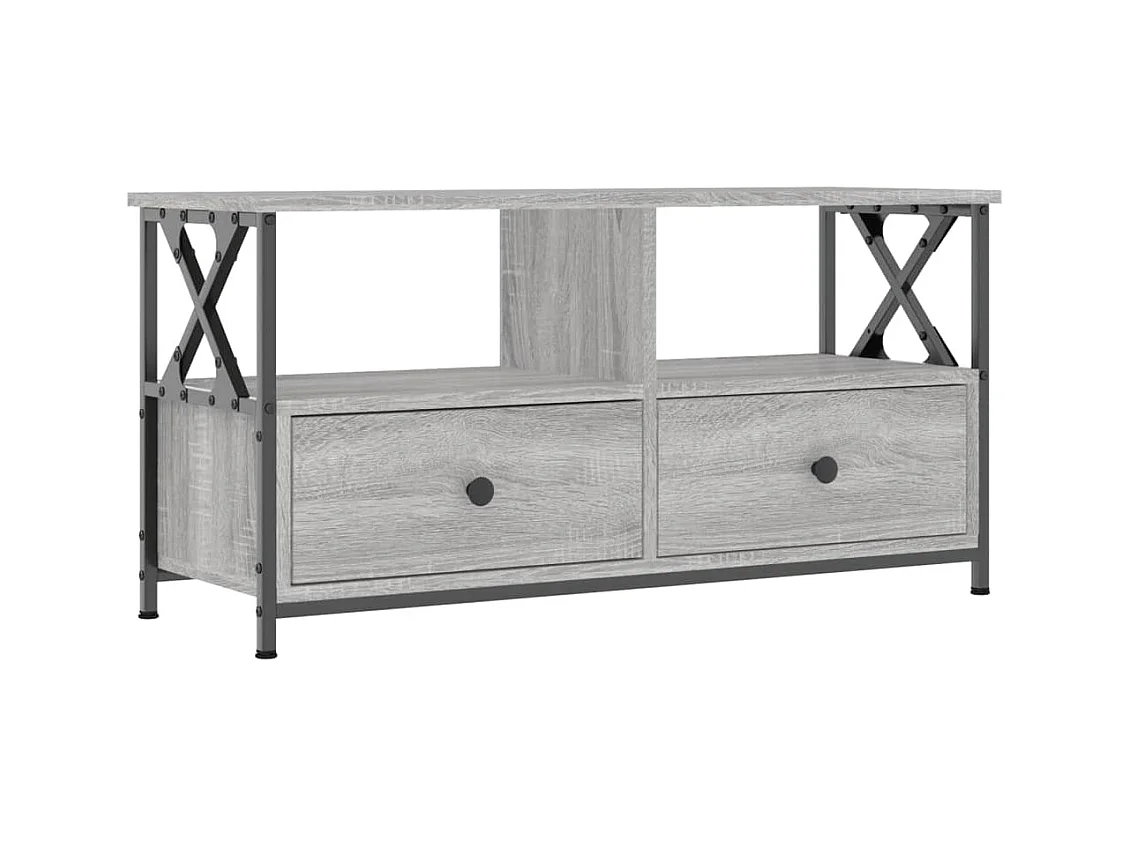 Meuble TV sonoma gris 90x33x45 cm bois d'ingénierie et fer