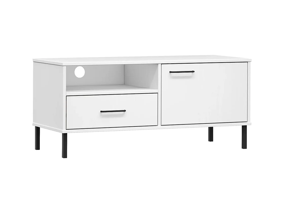Meuble TV avec pieds en métal Blanc Bois de pin massif OSLO