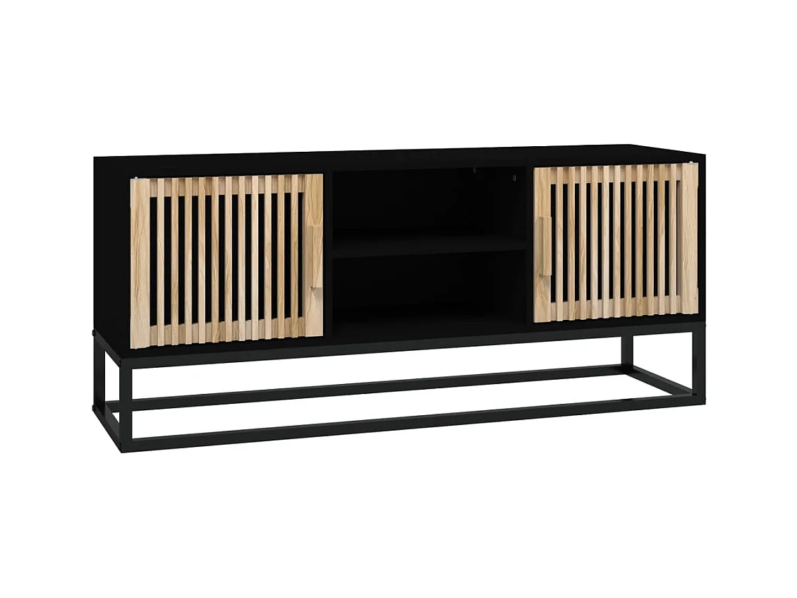 Meuble TV noir 105x30x45 cm bois d'ingénierie et fer