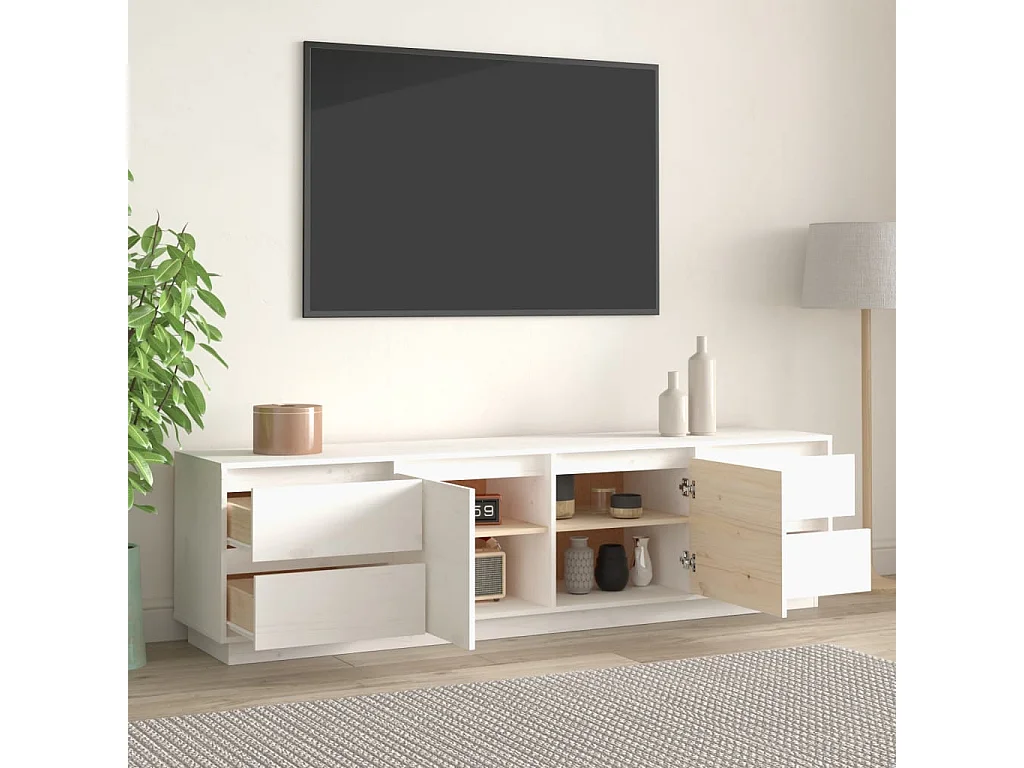 Meuble TV Blanc 176x37x47,5 cm Bois de pin massif