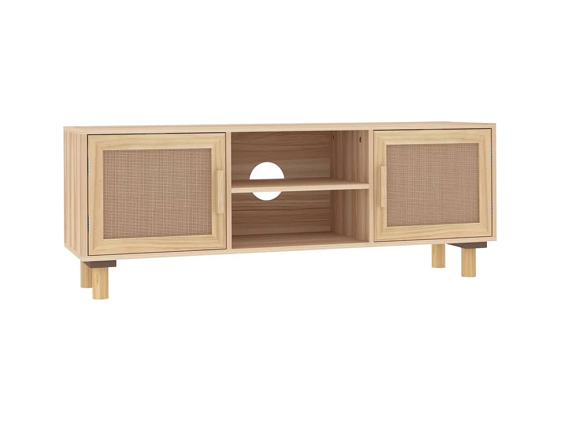 Meuble TV Marron 105x30x40 cm Bois de pin massif rotin naturel
